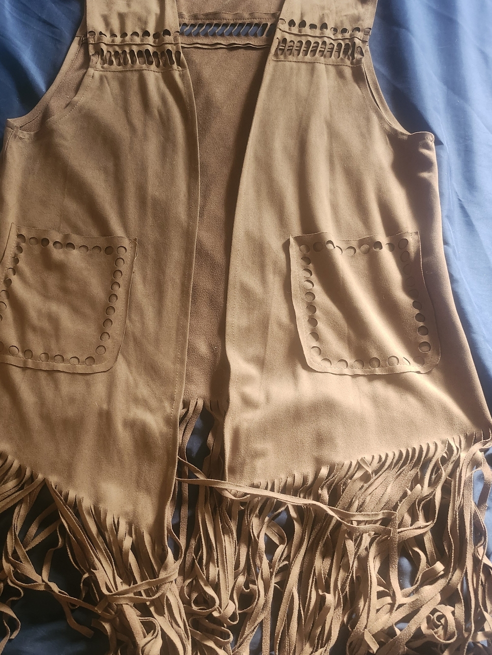Fringed Faux Suede Women's Vest - Tan